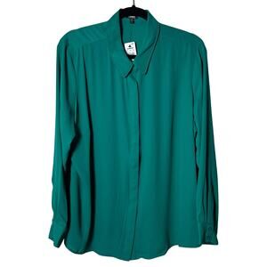 Express Relaxed Portofino Blouse Teal Green Button Front Long Sleeve XL NWT